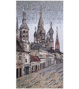 Glass Medallion Villa Landscape Tower Mosaic Art