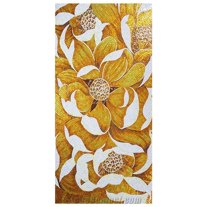 Golden Glass Mosaics Arts Lotus Medallion