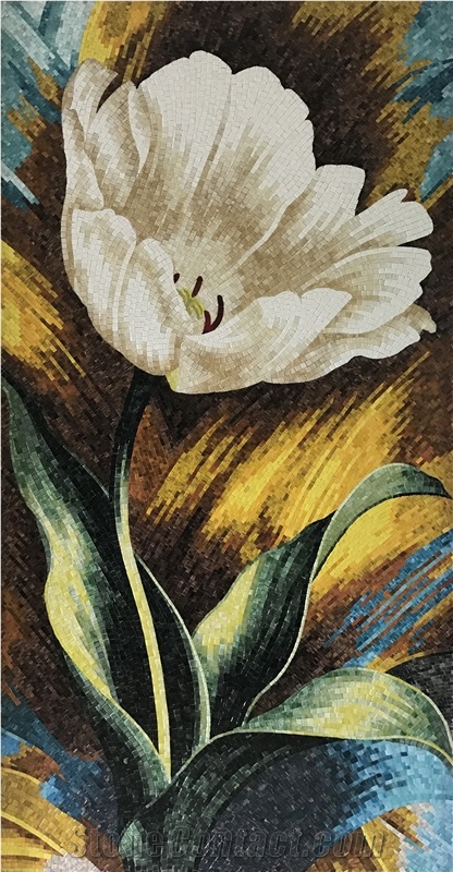 Handcut Glass Pictures Of White Tulip Medallion