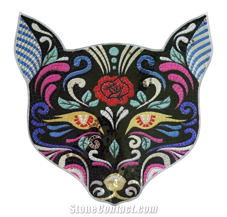 Leopard Animal Glass Medallion Mosaic Pictures