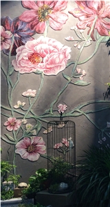 Pink Roses Peony with Butterflies Glass Medallion