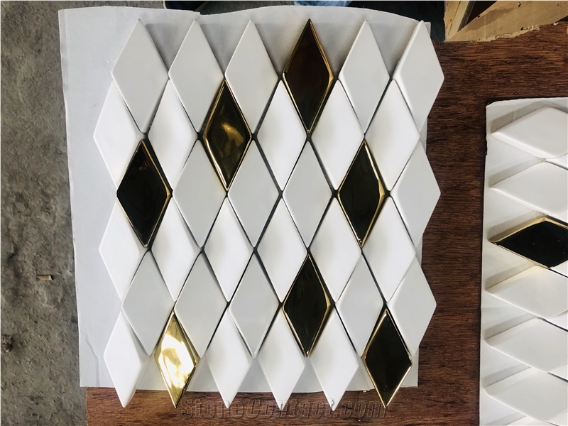 Thassos White Mixed Metal Ceramic Mosaic Tile