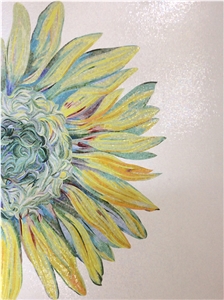 Yellow Chrysanthemum Glass Art Glass Medallion