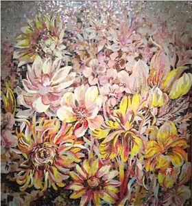 Yellow Flowers Garden on Vase Photos for House Decoration Mosaic Pictures