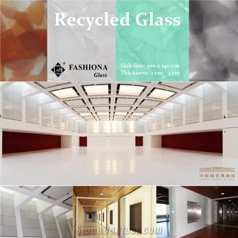 Backlit Recycled Glass Slab and Tile, Crystallized Glass Stone