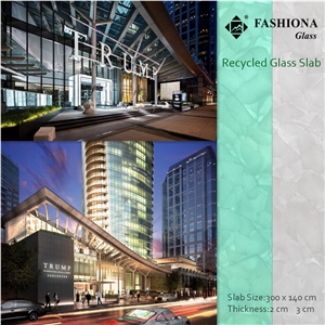 Backlit Recycled Glass Slab, Facade Of Building