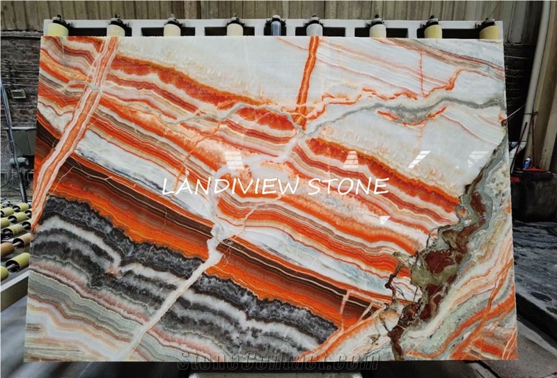 Orange Onyx Flooring Tiles Slabs Pattern