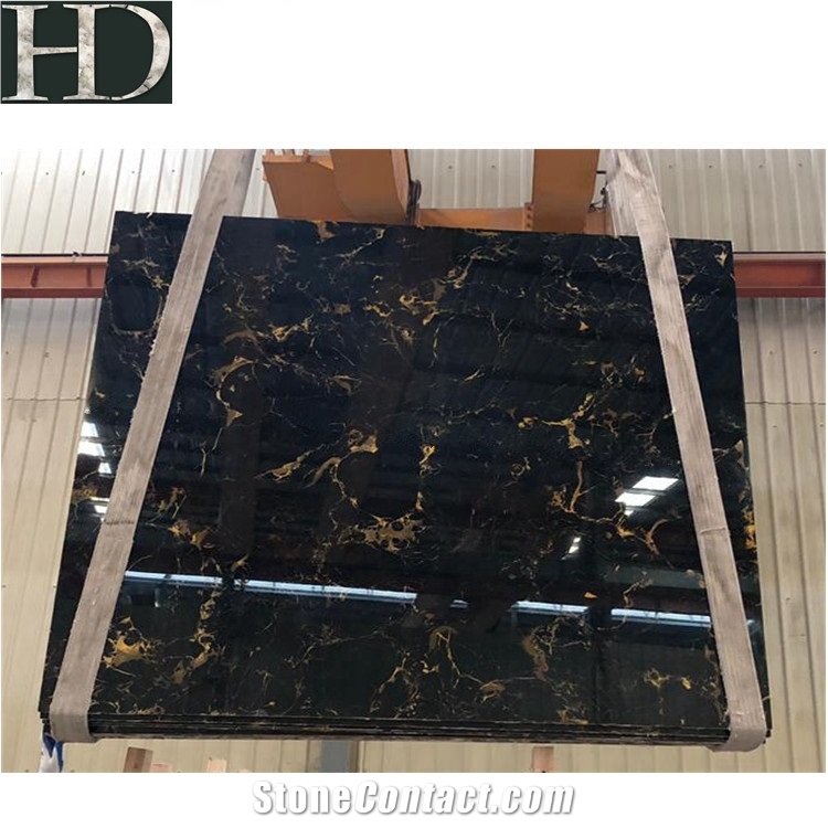 Chinese Portro Black and Golden Marble Polish Slab