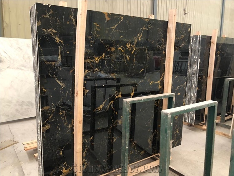 Chinese Portro Black and Golden Marble Polish Slab