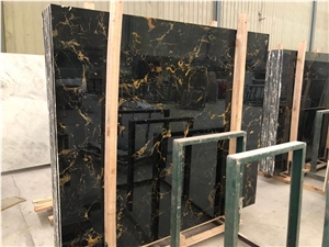 Chinese Portro Black and Golden Marble Polish Slab