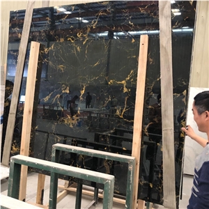 Chinese Portro Black and Golden Marble Polish Slab