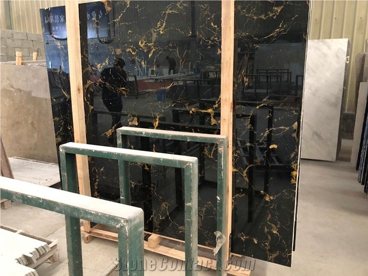 Chinese Portro Black and Golden Marble Polish Slab