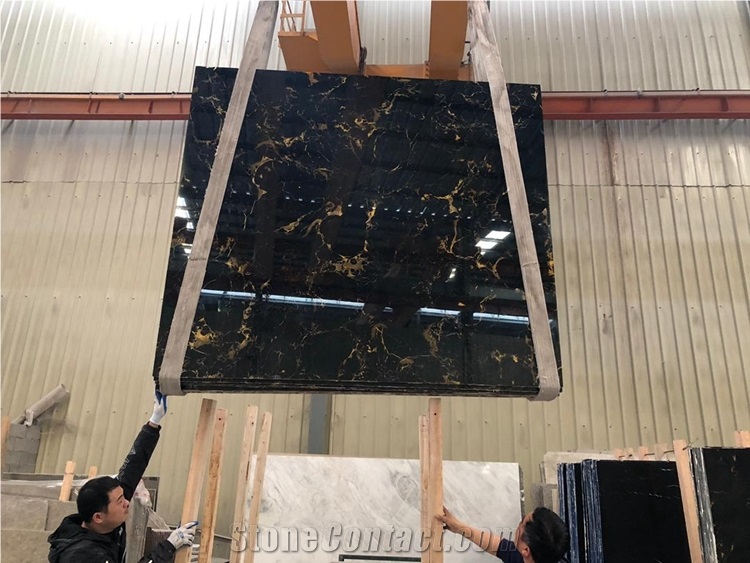 Chinese Portro Black and Golden Marble Polish Slab