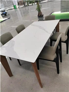 White Marble Look Porcelain Panel Coffee/Dinner Metal Legs Table