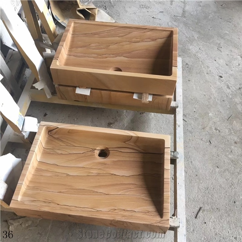 Beige Sandstone Square Wash Basin Hotel Sinks
