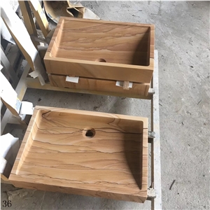 Beige Sandstone Square Wash Basin Hotel Sinks