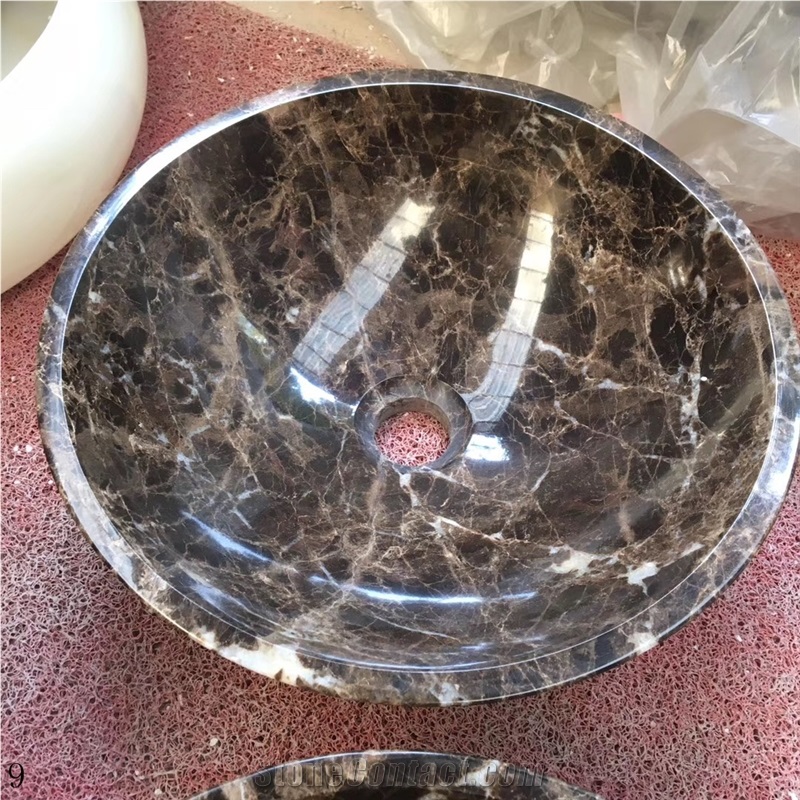 Dark Emperador Marble Square Brown Wash Basins