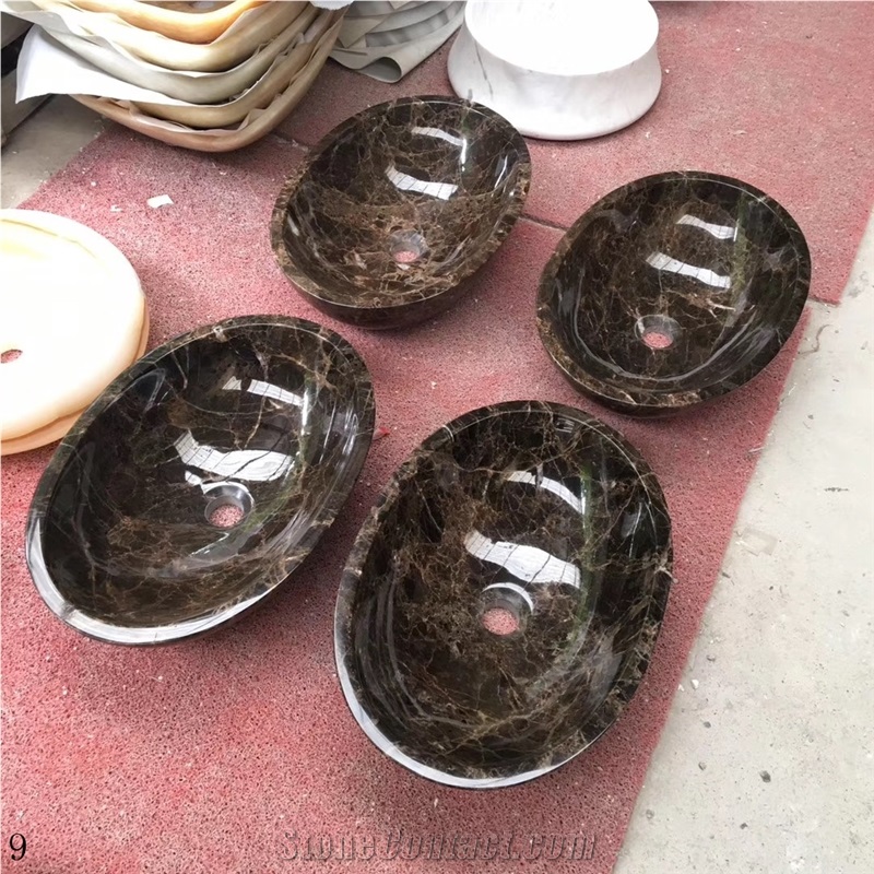 Dark Emperador Marble Square Brown Wash Basins