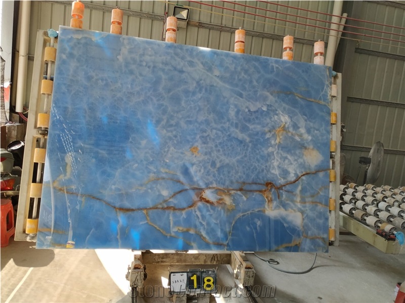 Golden Blue Onyx Painting Azul Jade Slab Wall Tile