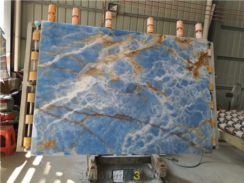 Golden Blue Onyx Painting Azul Jade Slab Wall Tile