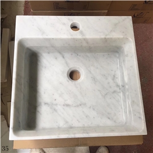 Hotel Bathroom Carrara White Square Wash Basins