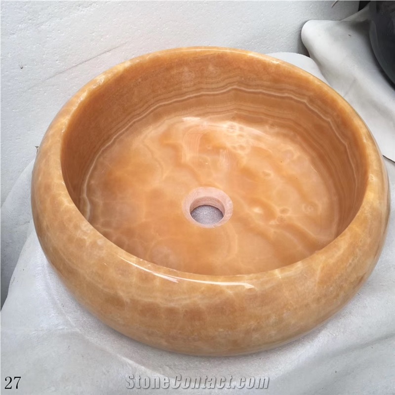 Orange Onyx Round Sinks Hotel Bathroom Basins