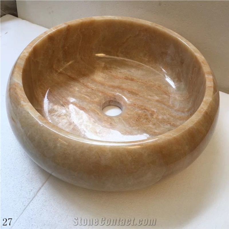 Orange Onyx Round Sinks Hotel Bathroom Basins