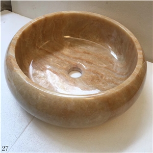 Orange Onyx Round Sinks Hotel Bathroom Basins