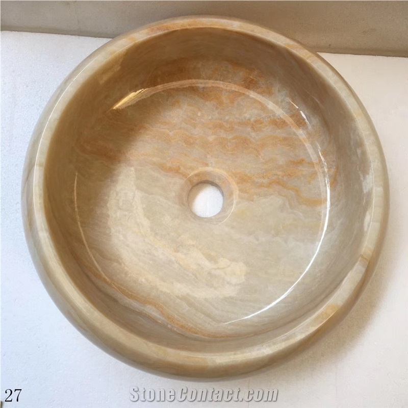Orange Onyx Round Sinks Hotel Bathroom Basins