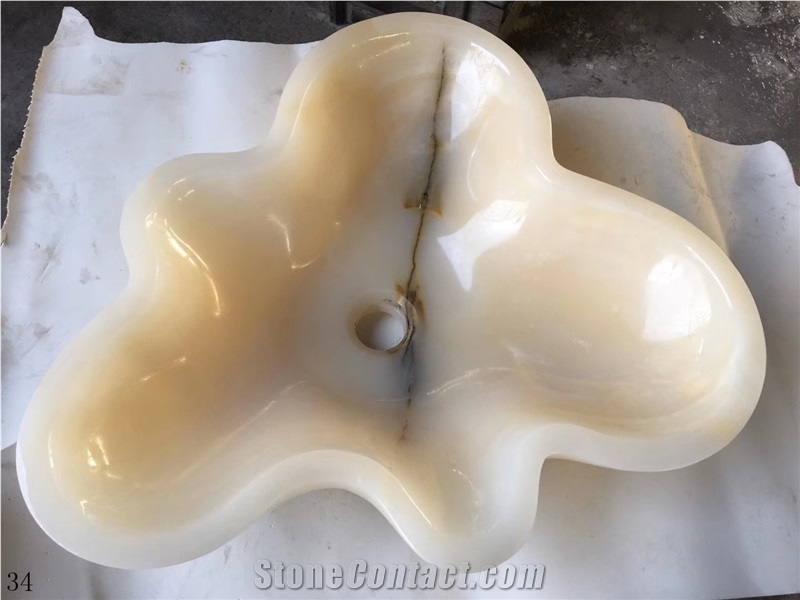 White Jade Onyx Plum Style Polished Basin