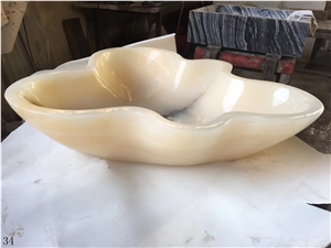 White Jade Onyx Plum Style Polished Basin