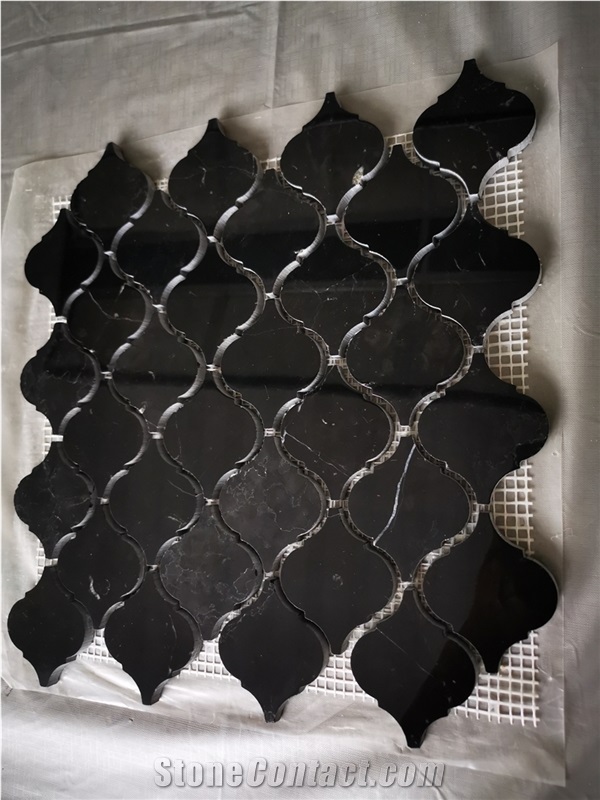 Black Nero Marquina Black Mosaic Tiles Pattern