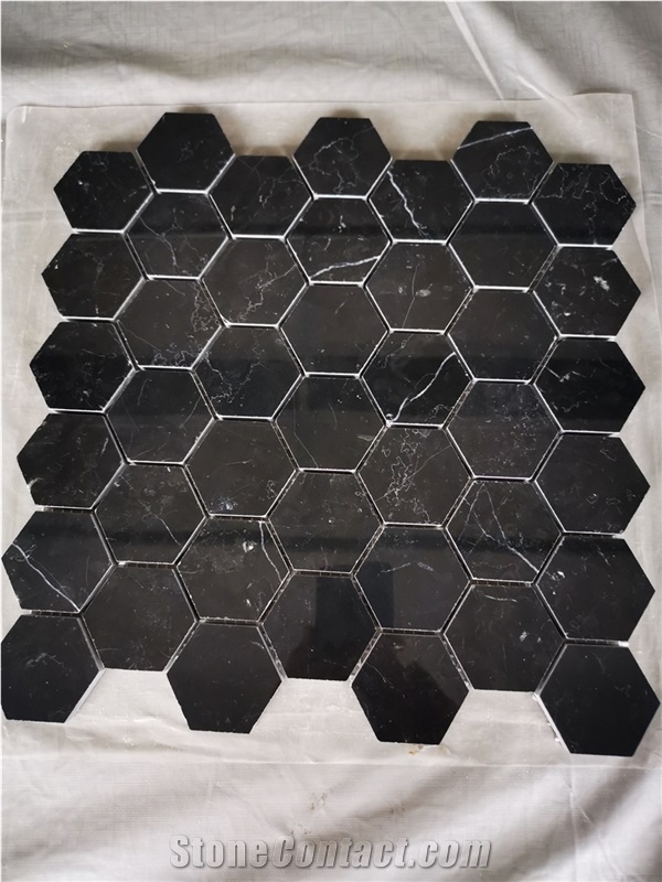 Black Nero Marquina Black Mosaic Tiles Pattern
