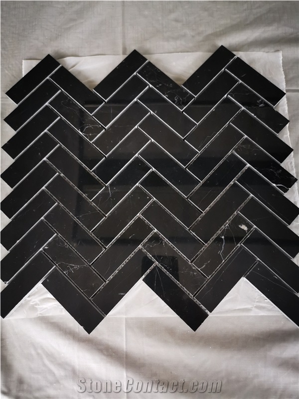 Black Nero Marquina Black Mosaic Tiles Pattern
