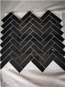 Black Nero Marquina Black Mosaic Tiles Pattern