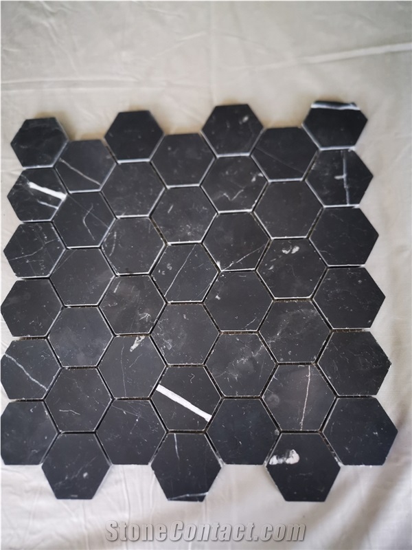 Black Nero Marquina Black Mosaic Tiles Pattern