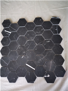 Black Nero Marquina Black Mosaic Tiles Pattern