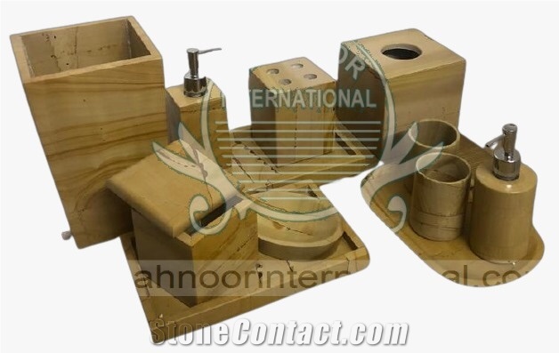 Natural Stone Bathroom Accessories, Bath Canister, Onyx Bath Dispenser and Toothbrush Holders
