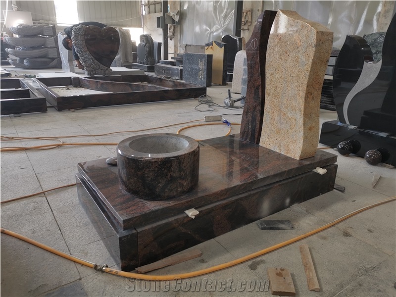 Aurora Red Combine Yellow Granite Memorials Stone