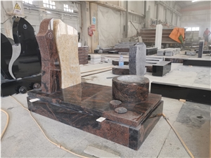 Aurora Red Combine Yellow Granite Memorials Stone