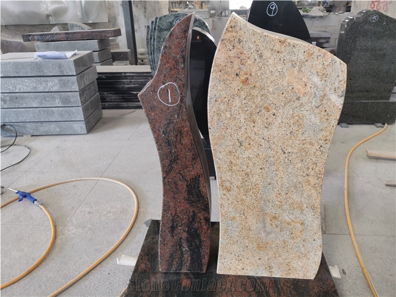 Aurora Red Combine Yellow Granite Memorials Stone