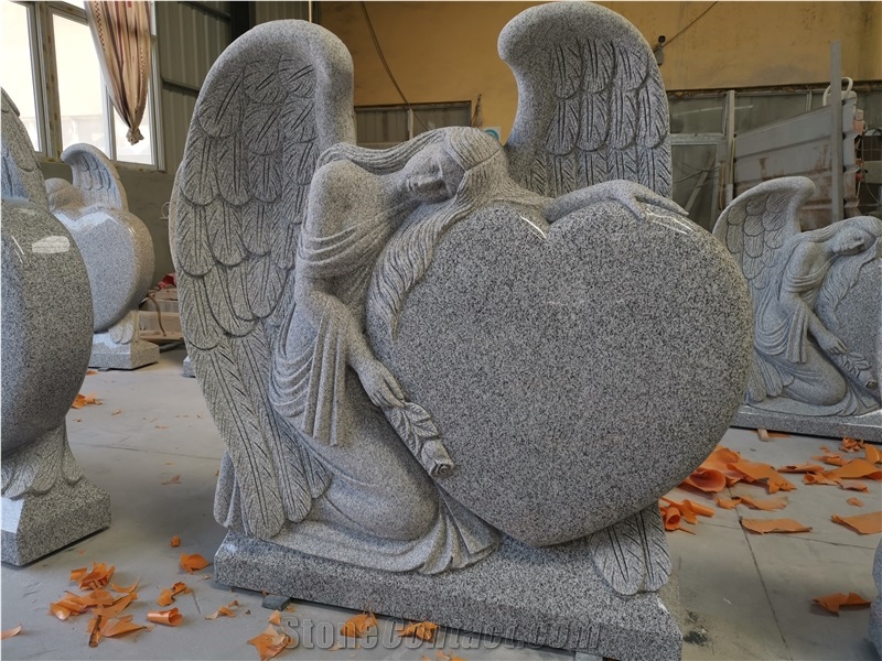 Light Grey Granite Angel Monuments Heart Tombstone