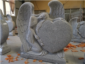 Light Grey Granite Angel Monuments Heart Tombstone