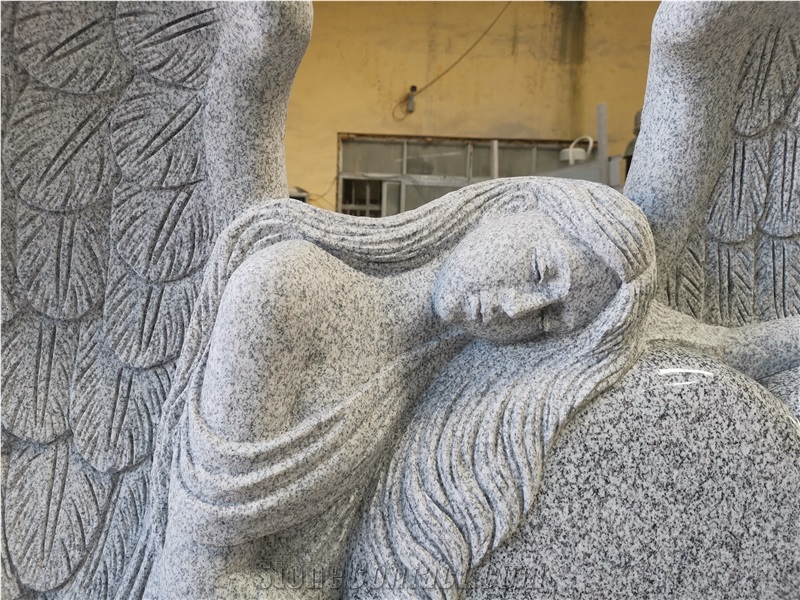 Light Grey Granite Angel Monuments Heart Tombstone