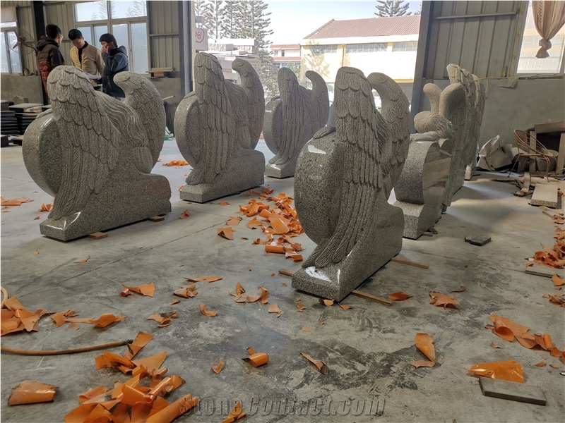 Light Grey Granite Angel Monuments Heart Tombstone