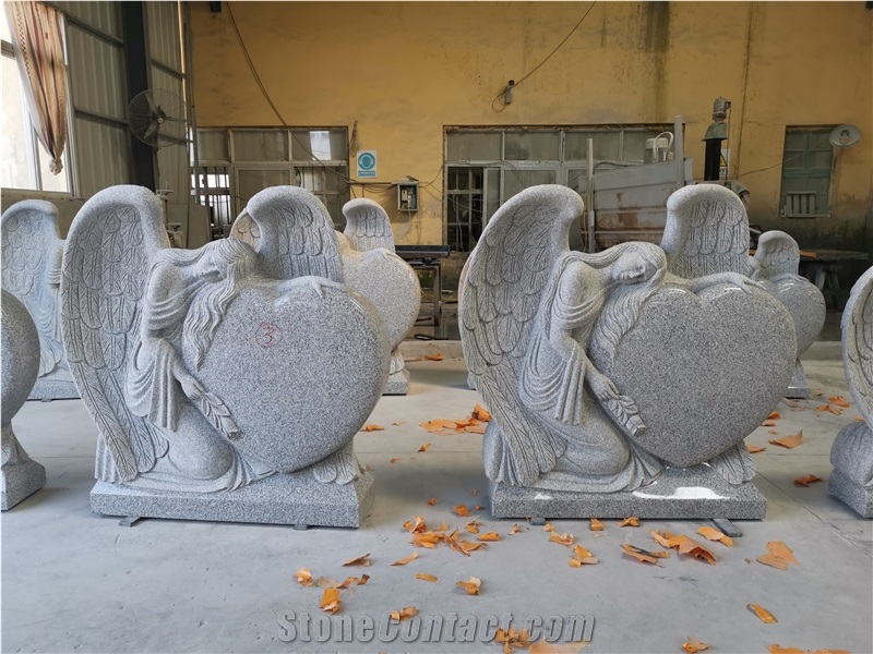 Light Grey Granite Angel Monuments Heart Tombstone