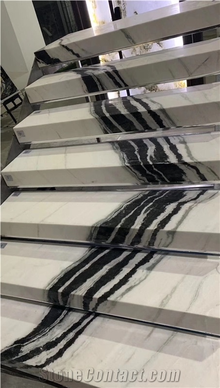 Panda White Marble Design Stairs Tread Floors