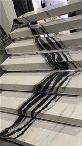 Panda White Marble Design Stairs Tread Floors