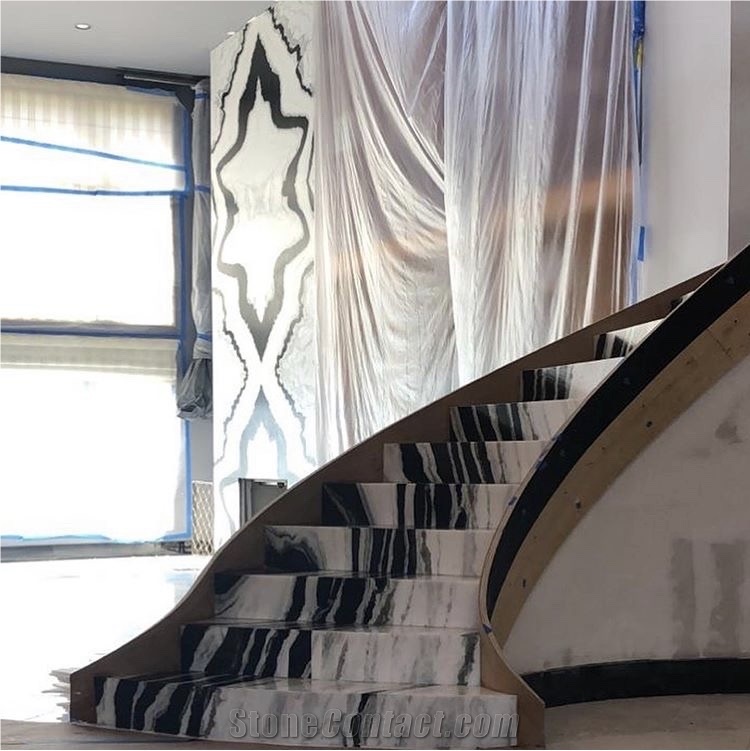 Panda White Marble Design Stairs Tread Floors