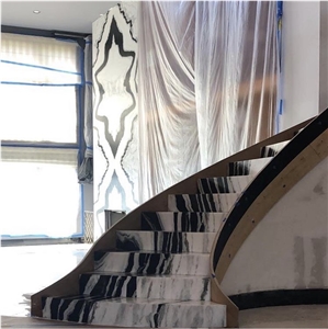 Panda White Marble Design Stairs Tread Floors